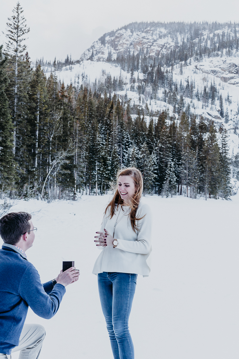 Nicky & Josh's Proposal, Rocky Mountain National Park, Colorado Winter Engagement