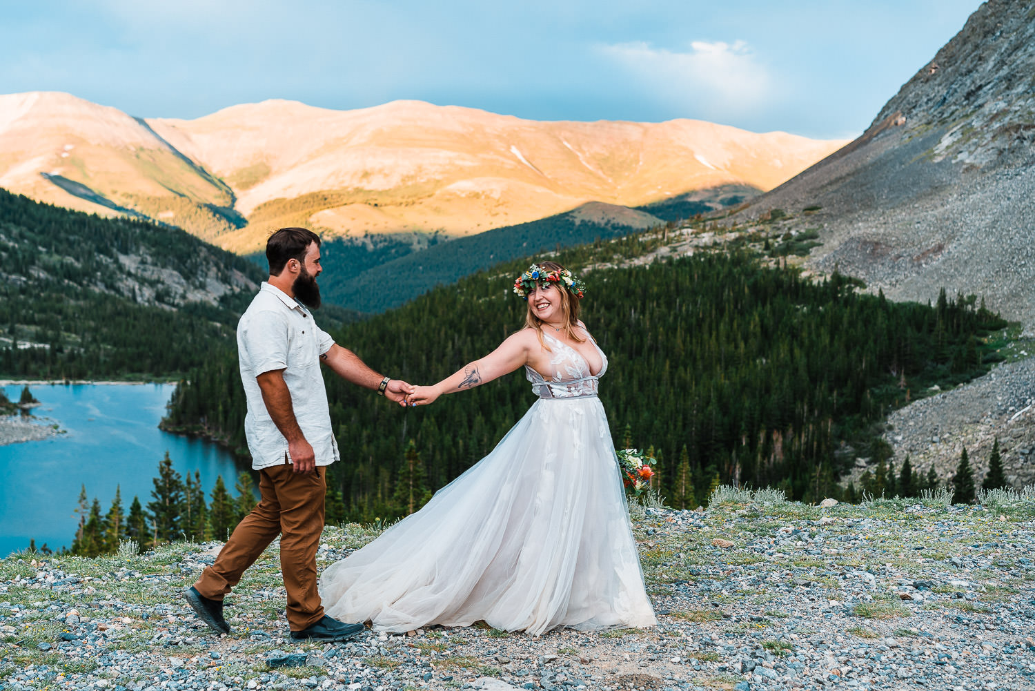 bride and groom in Breckenridge Colorado during their Blue Lakes Elopement