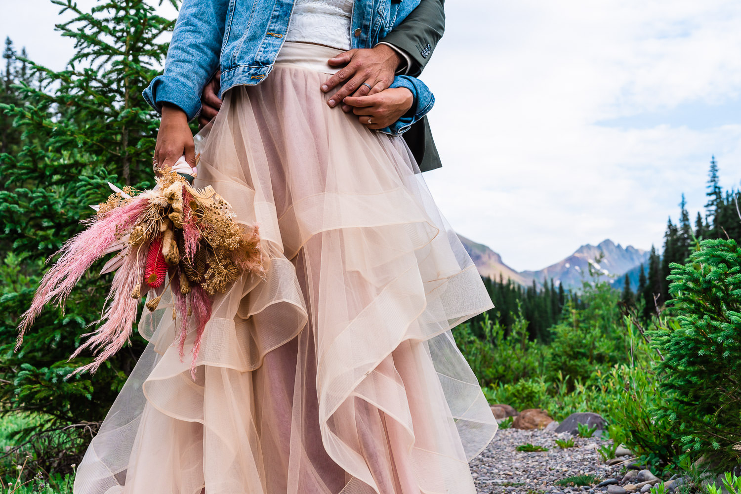 Boho Pink Wedding Dress + Bouquet