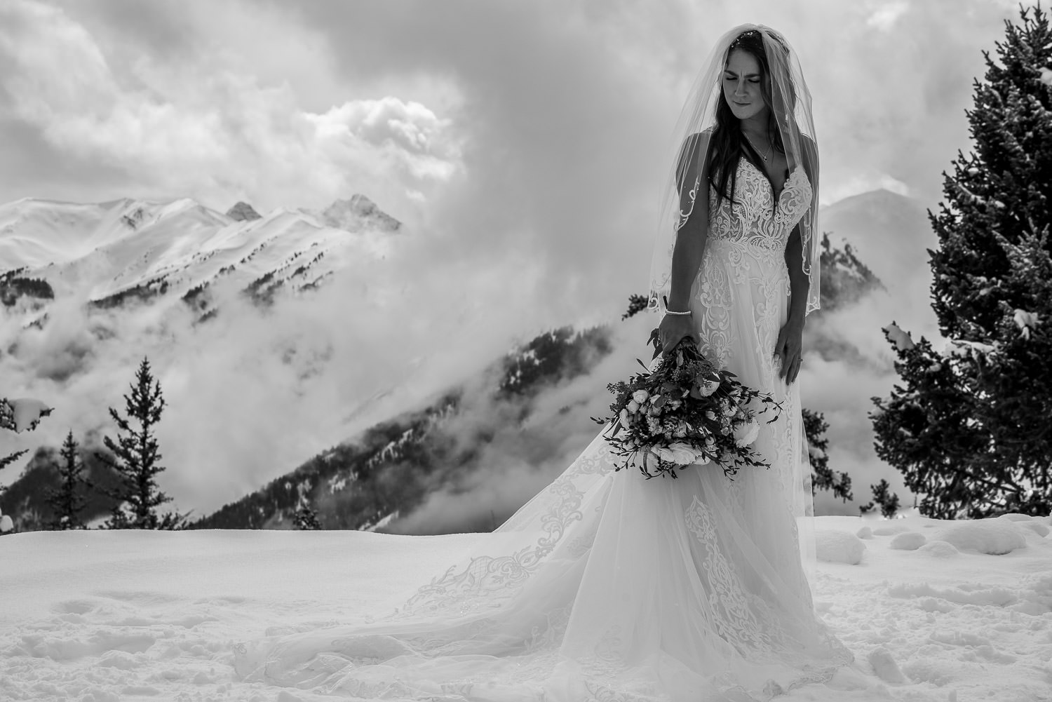 Bride on top of a mountain