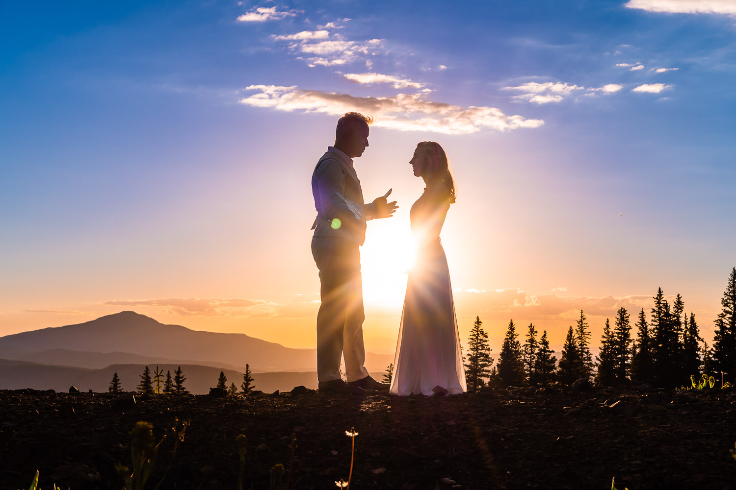 vow exchange at sunset