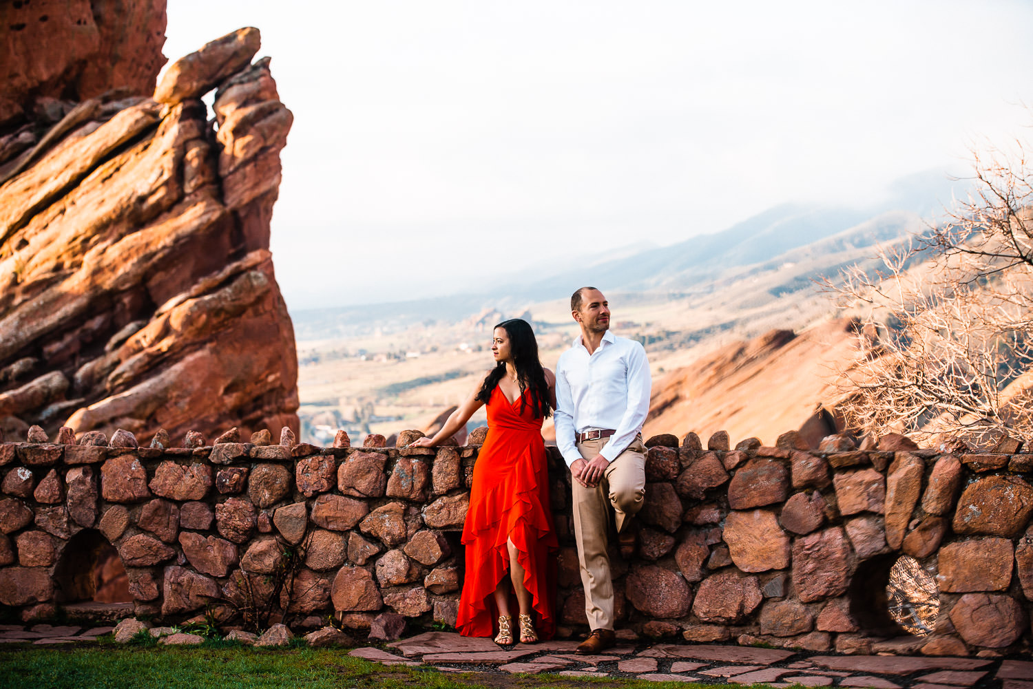 Bride in Red Wedding dress Elopes Red Rocks Amphitheater  