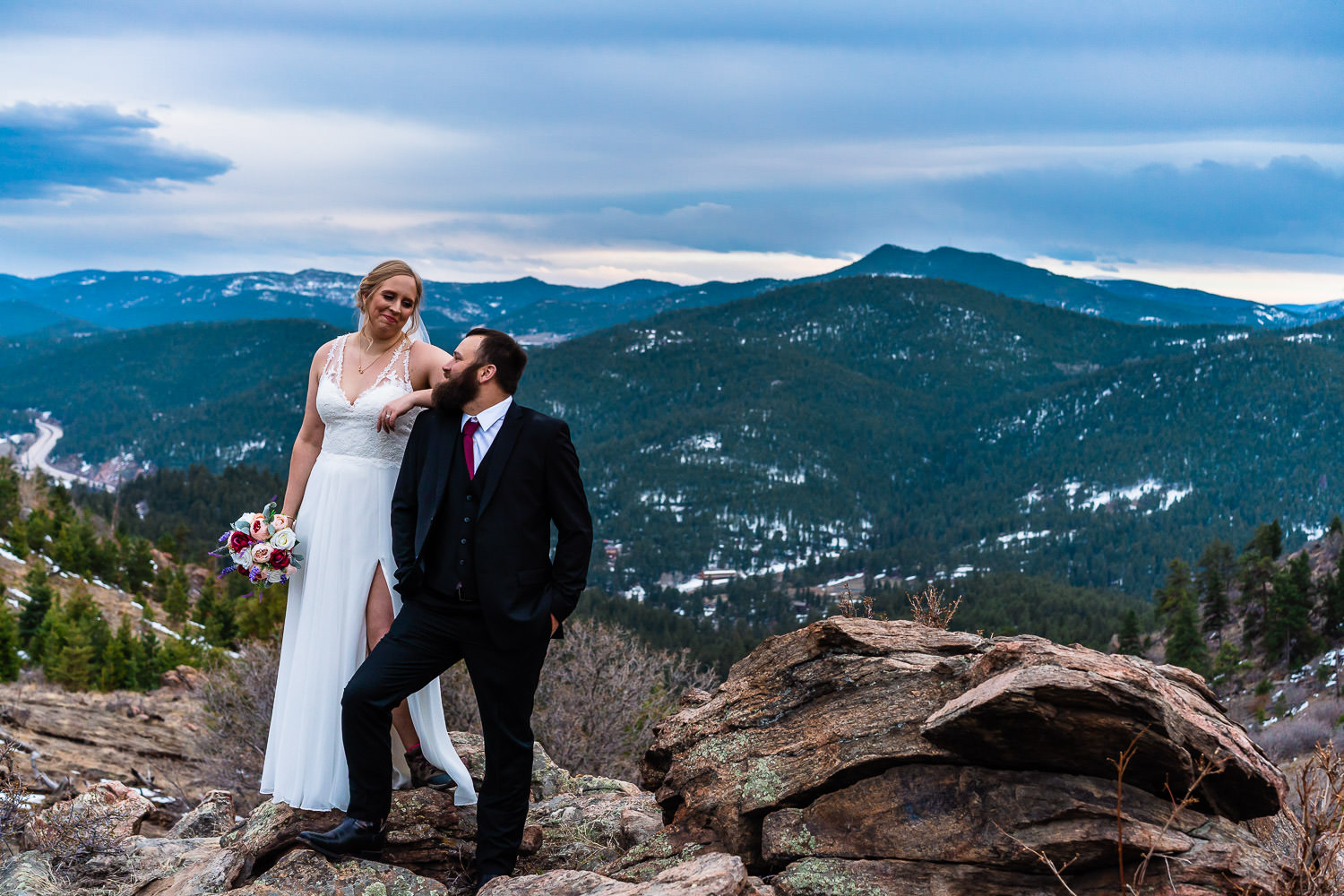 Couple elopes at Mount Falcon in Denver Colorado