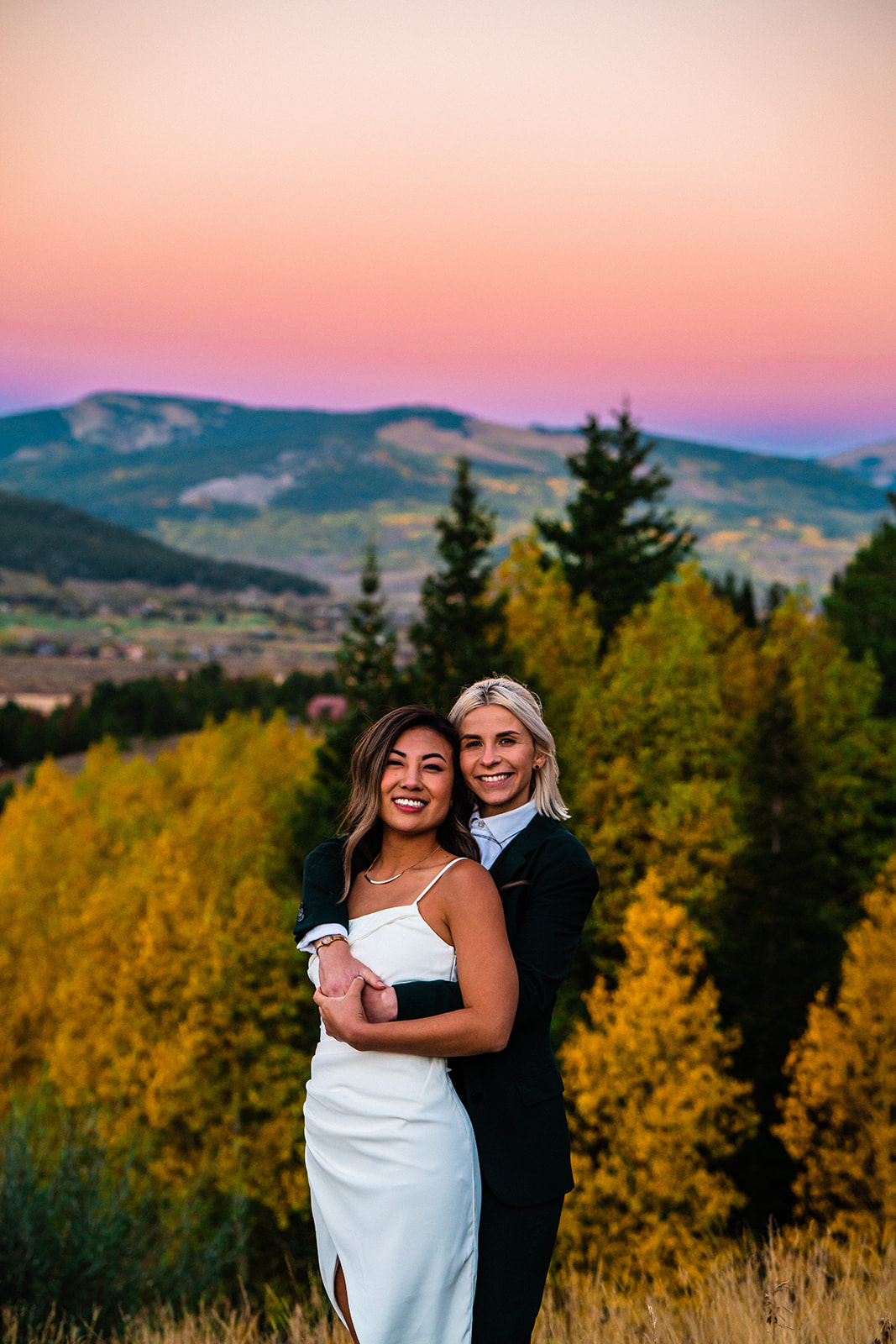 Lesbian Bridal Portraits at Crested Butte in Colorado during sunset