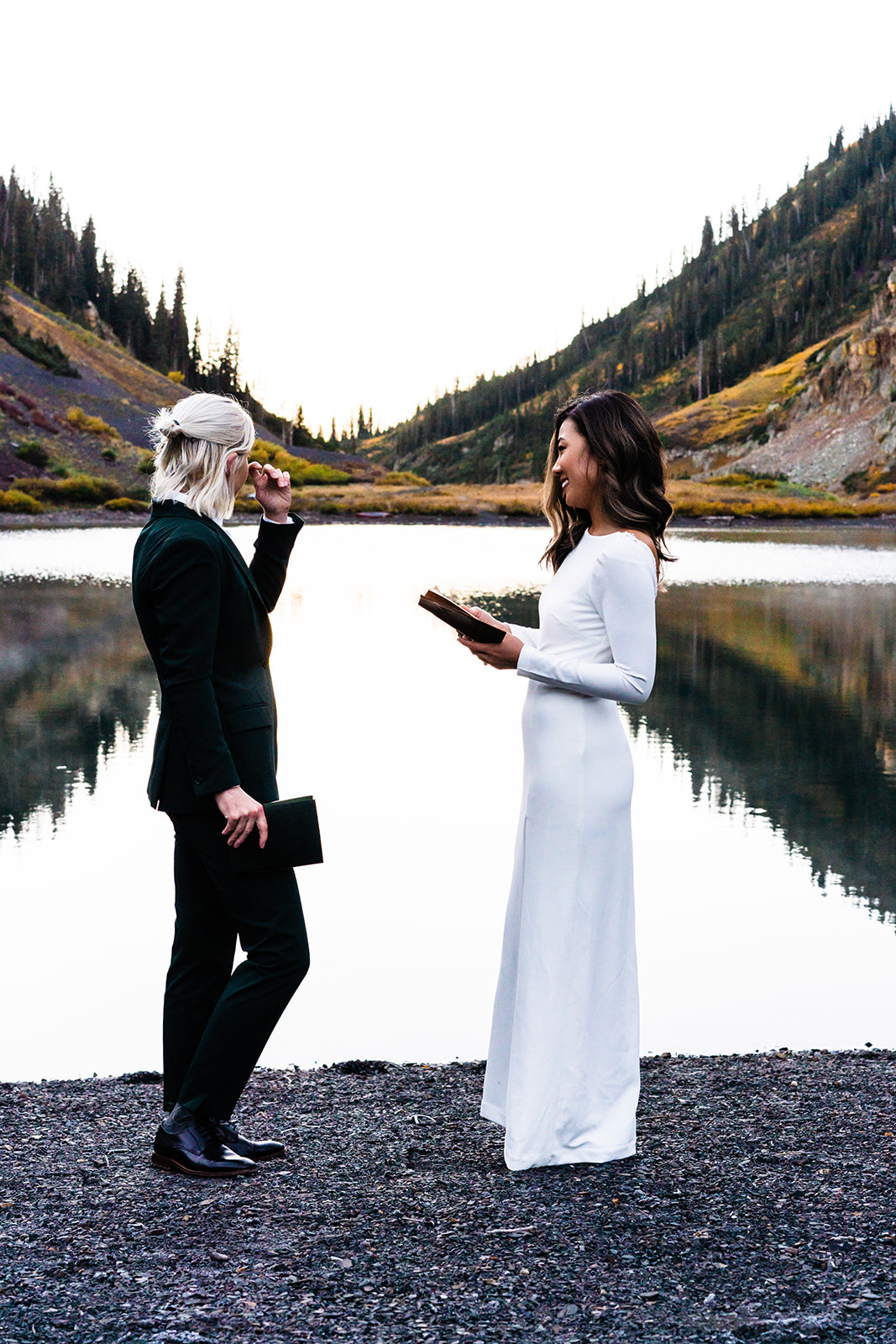 Two Brides read their vows at their Crested Butte elopement in fall