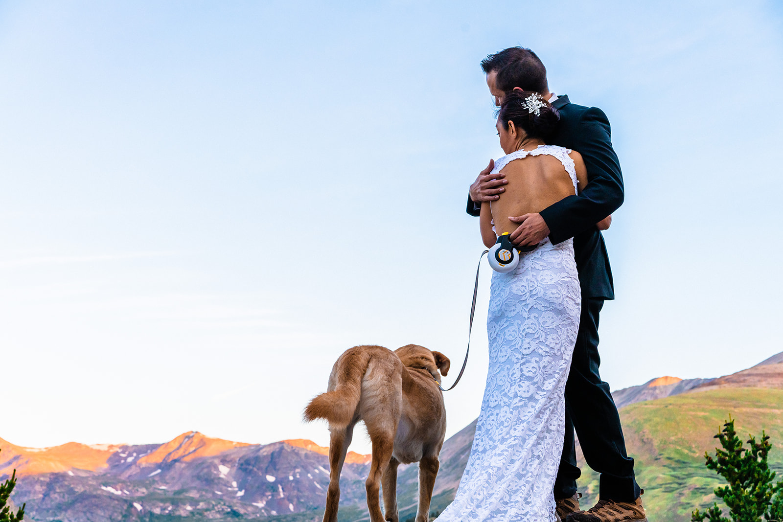 Bride and Groom Portraits with their furry friend