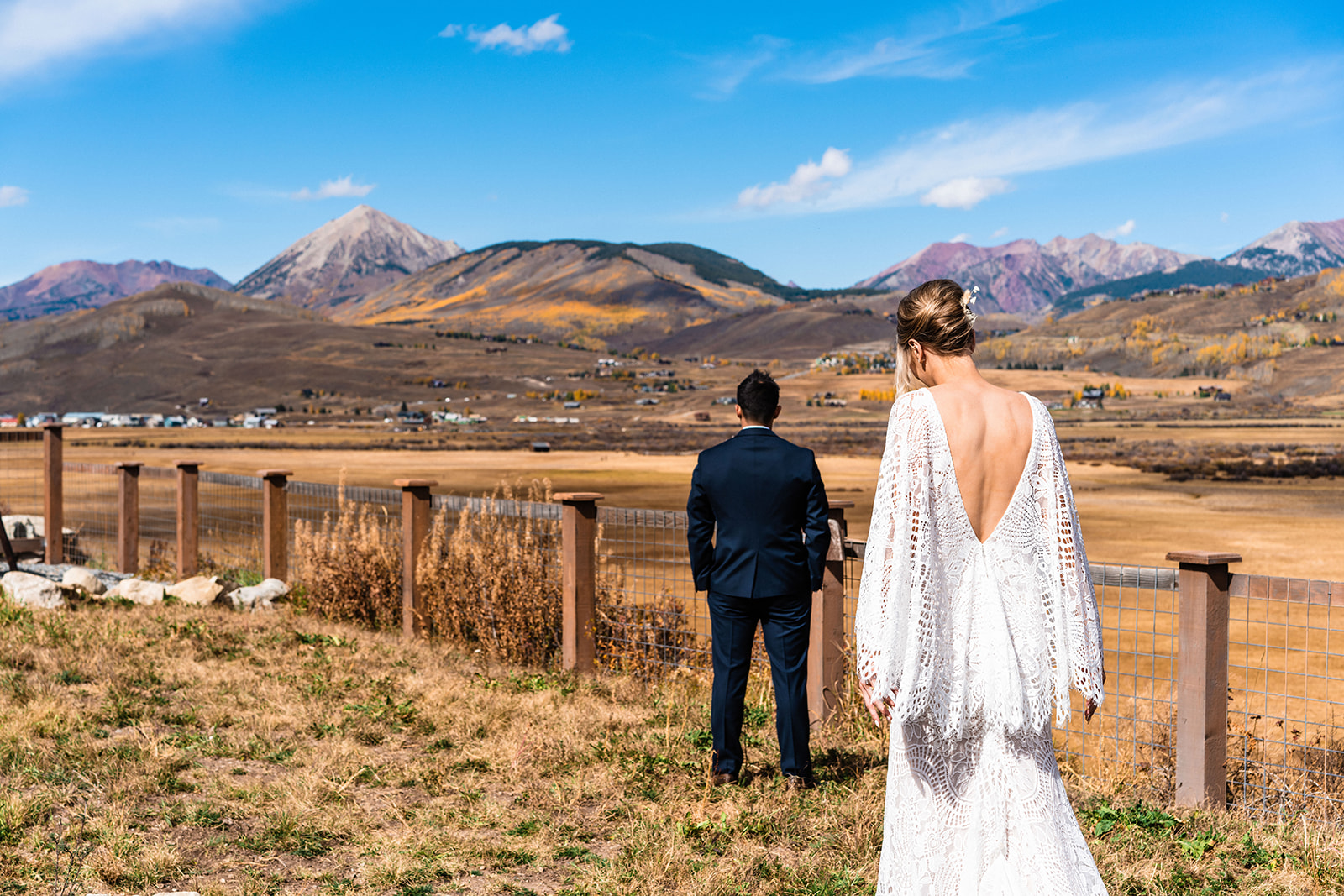 First look for couples Crested Butte Elopement in the fall