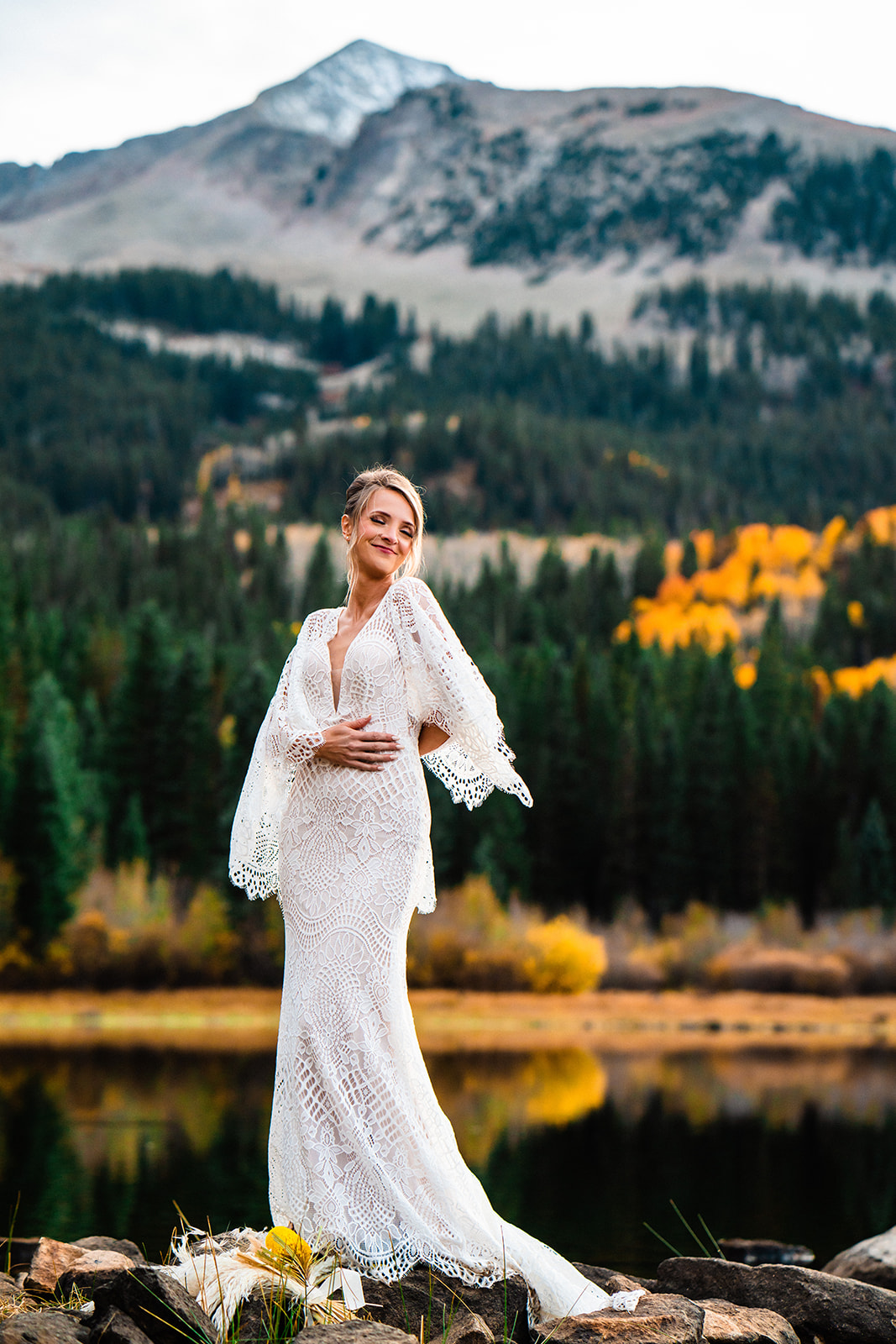 Bride posing for her Crested Butte Elopement in the fall