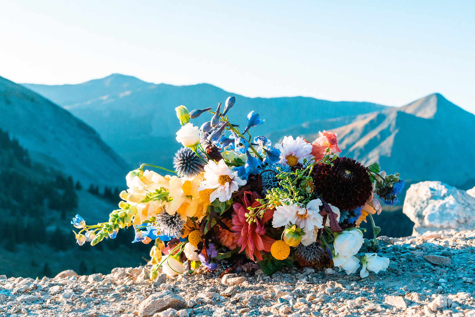 Colorful bridal bouquet in the Colorado Mountains
