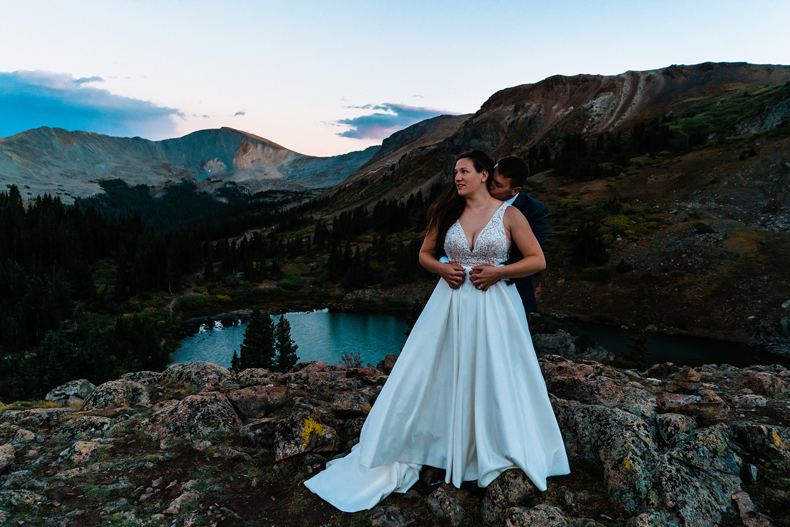 Bride and groom portraits at Alpine Lake