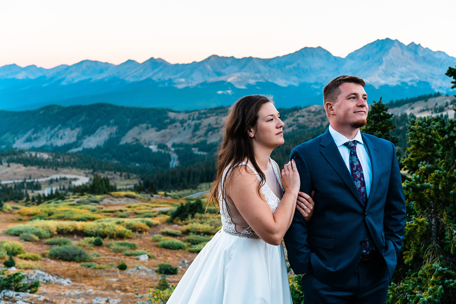 Bride and groom portraits at Alpine Lake