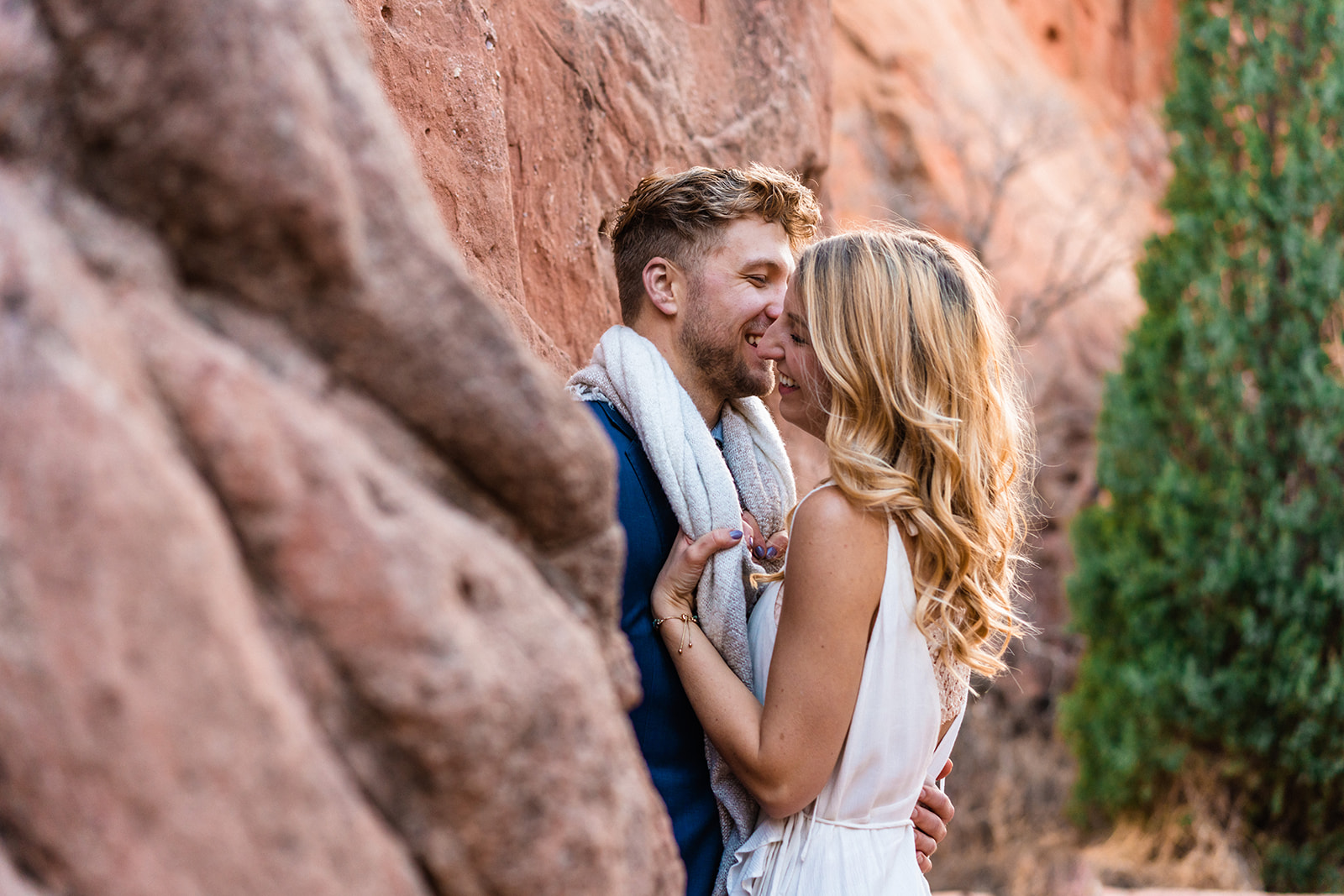 Engaged couple acting silly at the Garden of the Gods