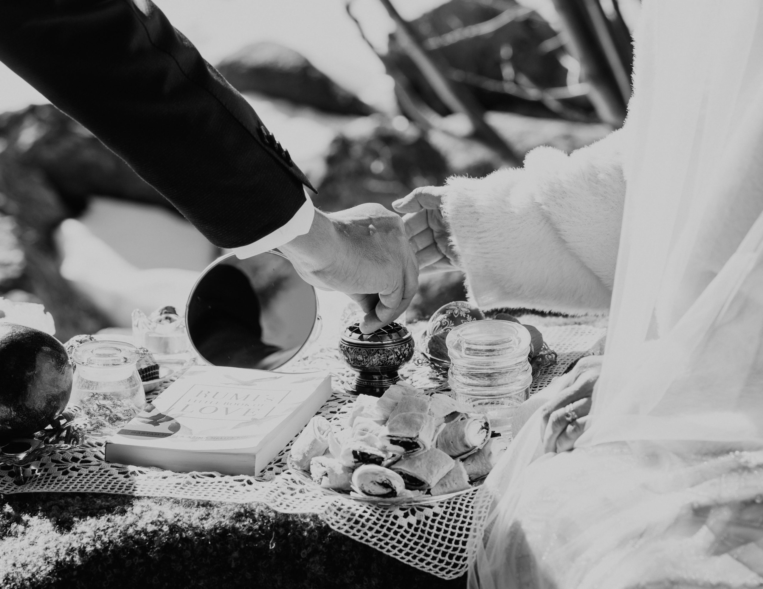 Black and white photo of Polish Unity Ceremony of Bread, Salt, Wine