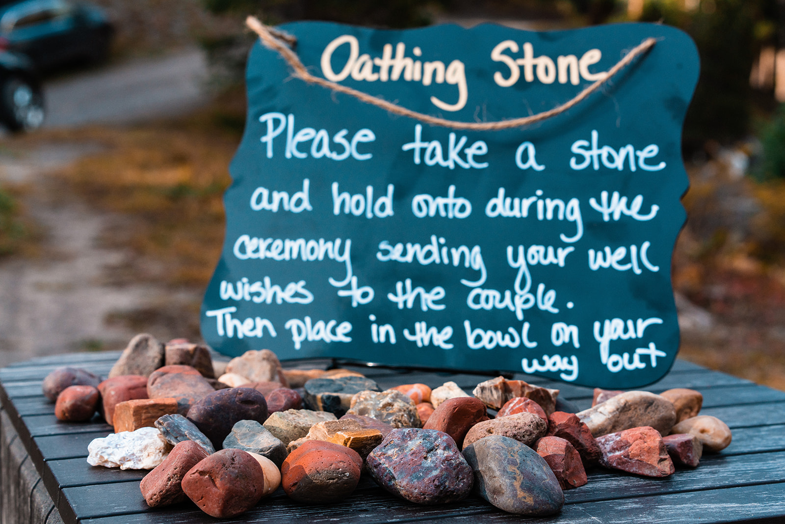 Oathing Stone Ceremony Sign with stones laid out