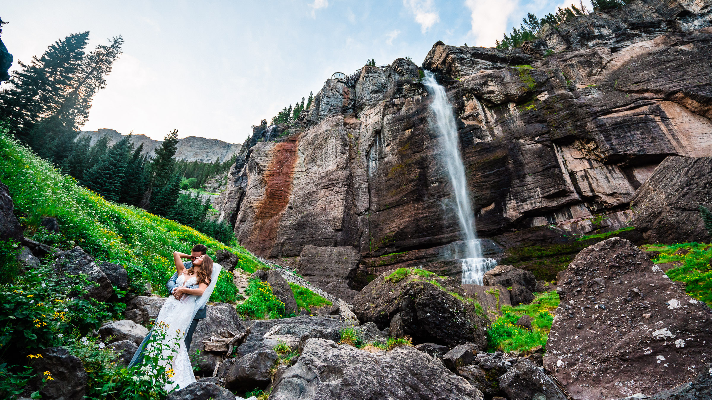 Bride and Groom Elope in Telluride Colorado at Bridal Veil Falls