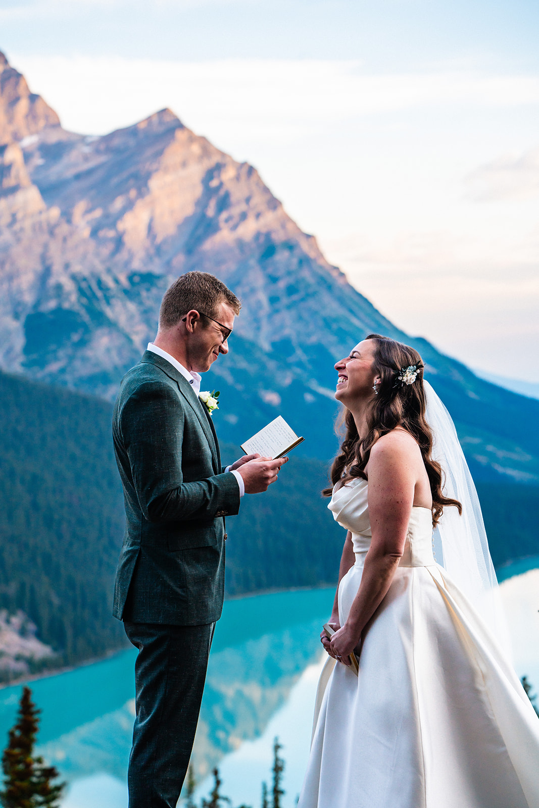 Intimate Banff wedding Vow Exchange with Bride and groom