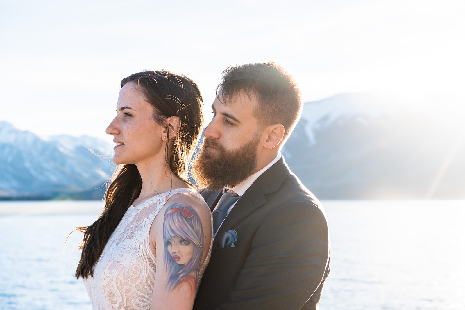 Adventurous bride and groom at Twin Lakes in Leadville, CO
