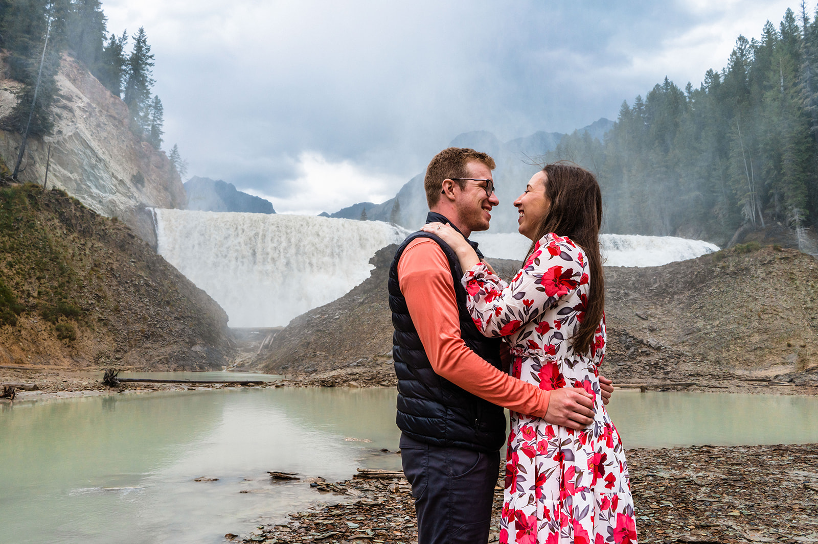Adventurous Yoho National Park of Canada Elopement with bride and groom portraits and waterfall adventures