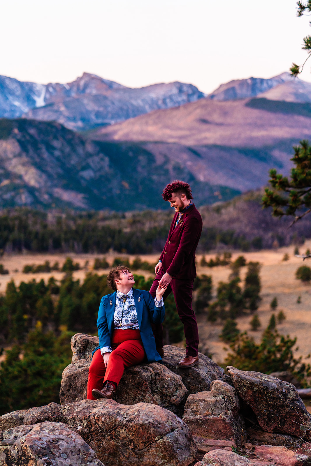 Adventurous couple at Brainard Lake in the Colorado mountains