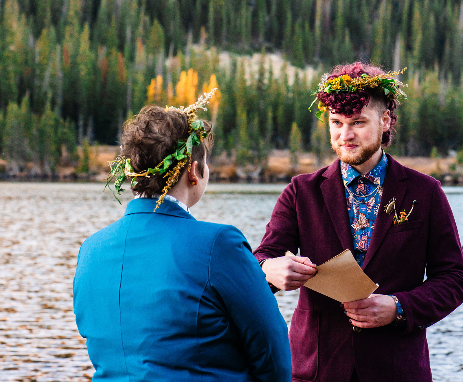 Intimate Wedding ceremony and vow exchange at Brainard Lake