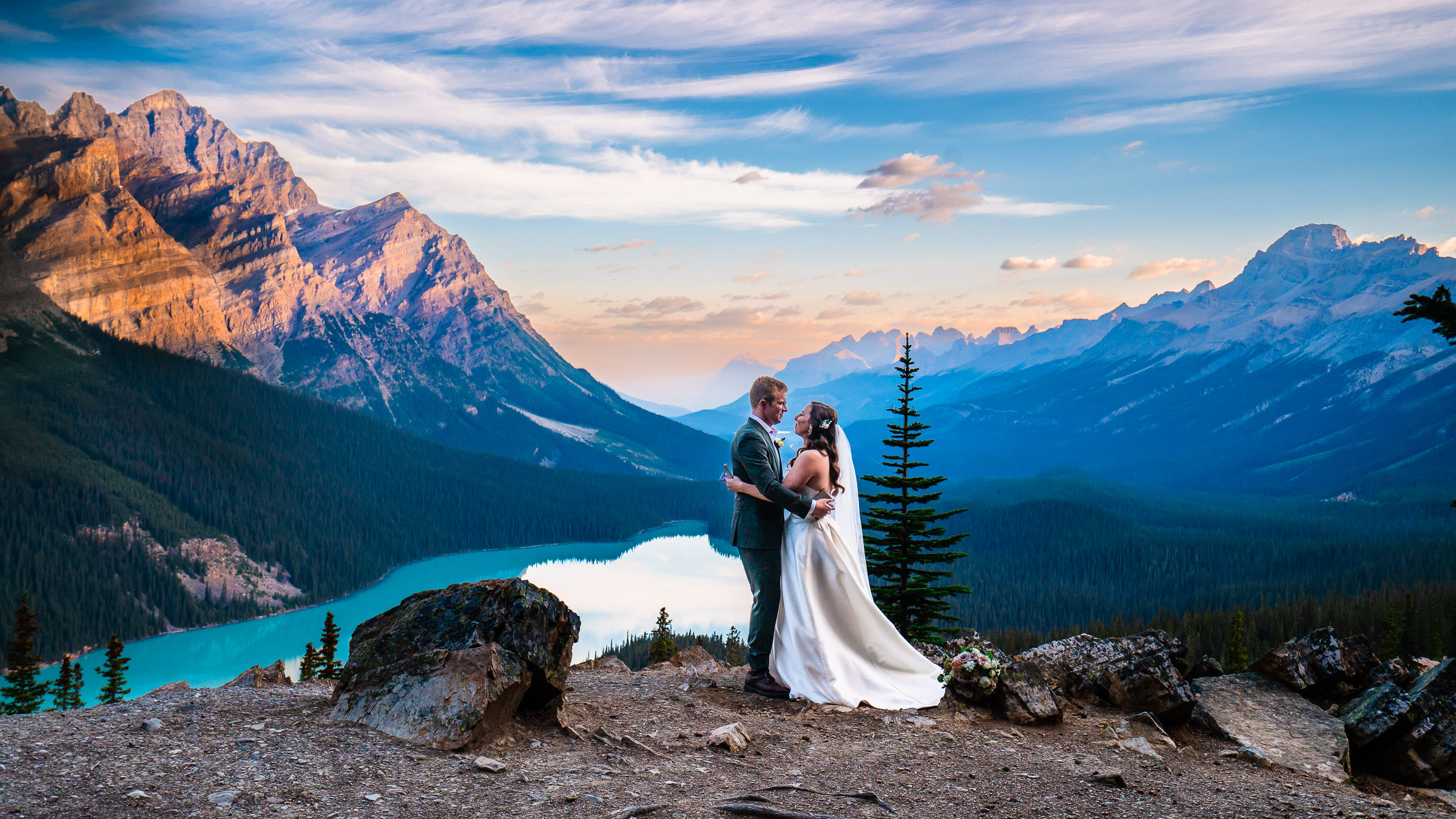 Adventurous bride and groom during their intimate wedding in Banff Alberta
