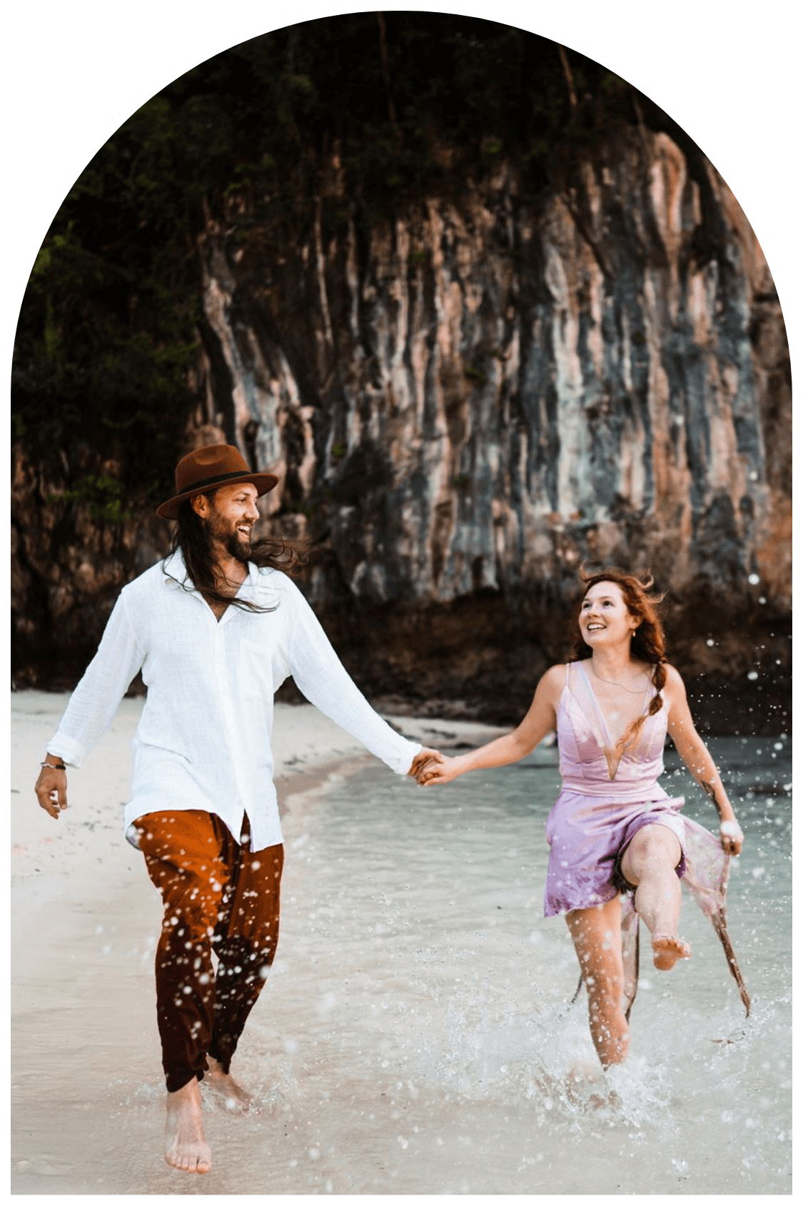 Meg and Kevin holding hands during their Thailand elopement