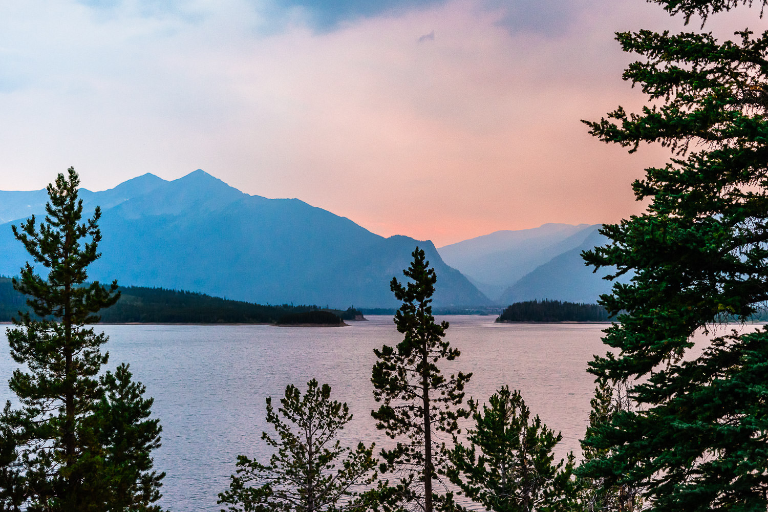 Lake Dillon at sunset during a Windy Point Campground Wedding.