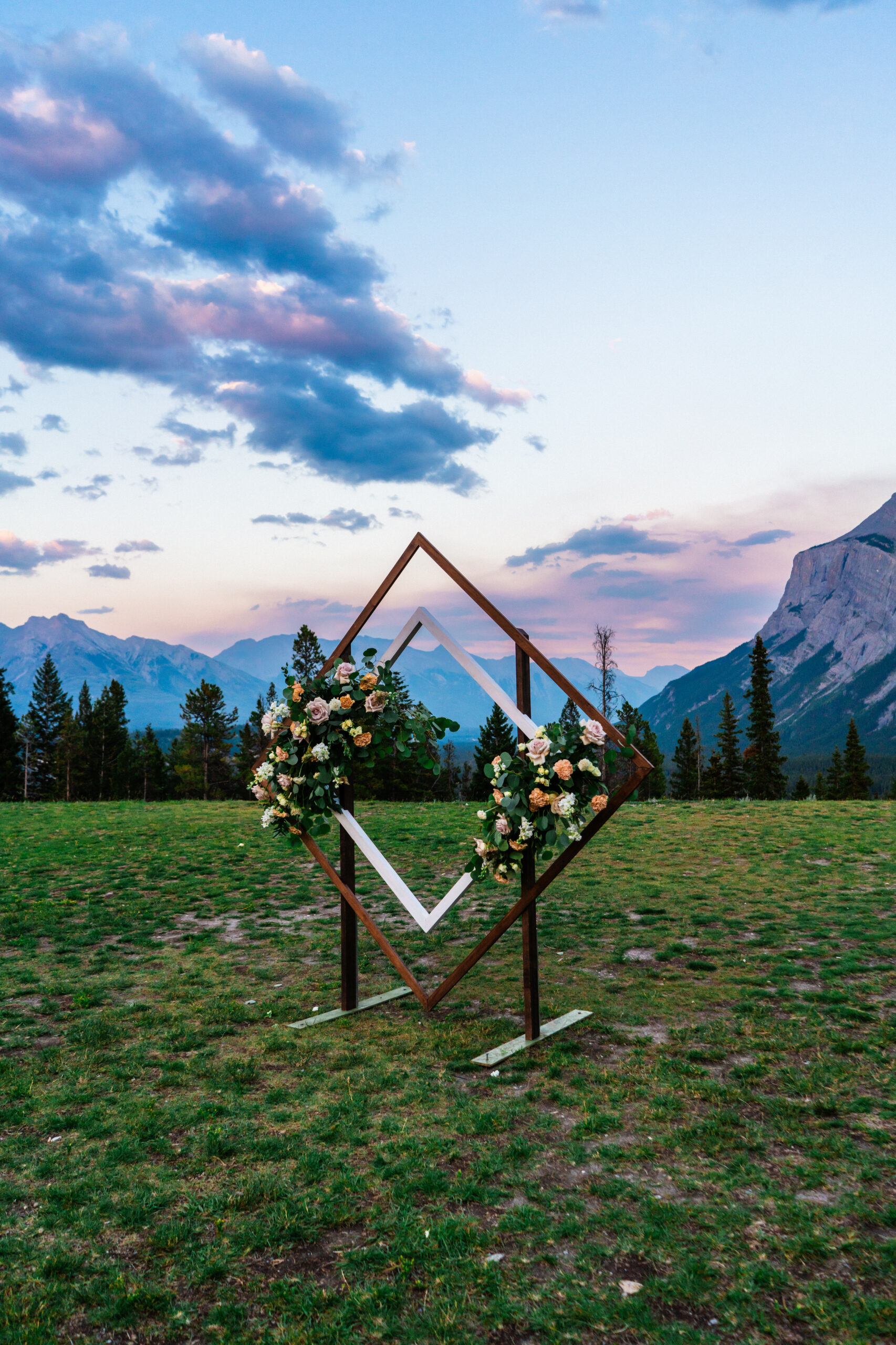 A wedding ceremony in a field with mountains in the background, captured beautifully by a Telluride elopement photographer.